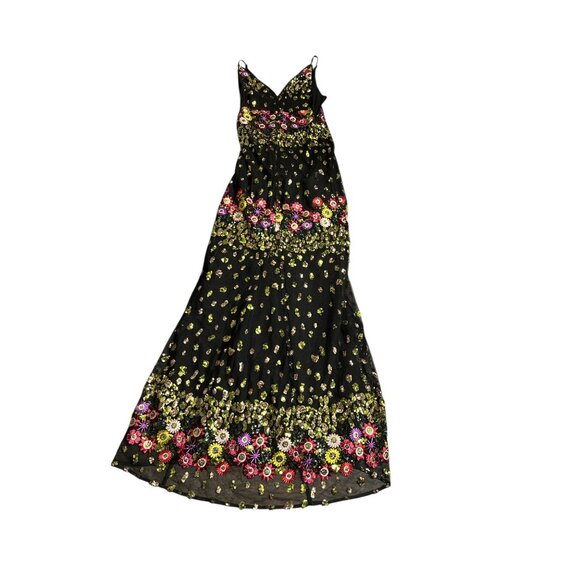 Black Floral Embroidered Maxi Dress With Spaghetti Straps & V-Neckline - Picture 13 of 13